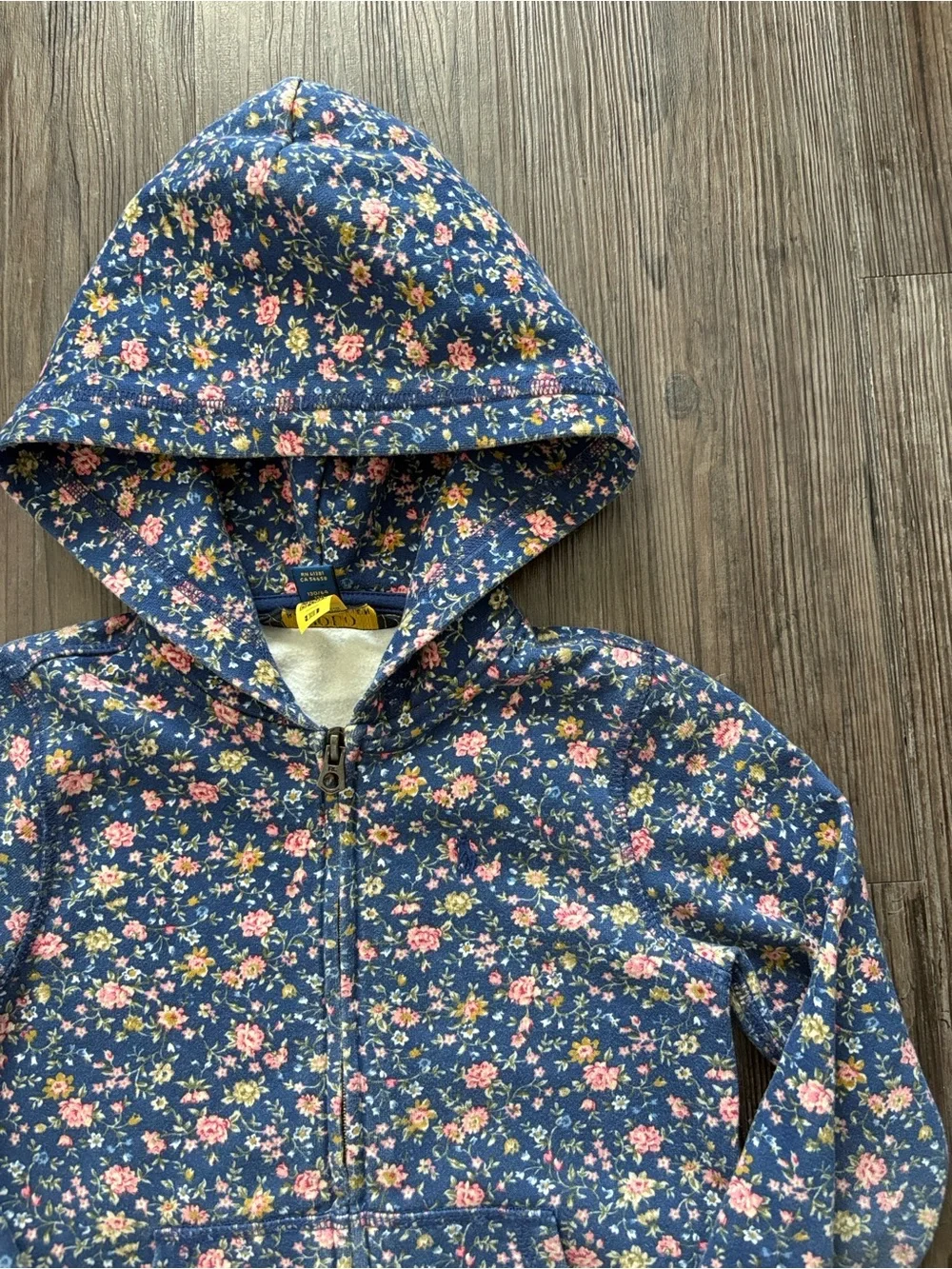 POLO RALPH LAUREN FLORAL FLEECE FULL-ZIP HOODIE BLUE KIDS SMALL
